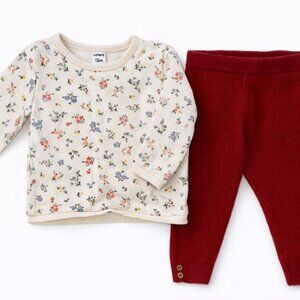 Carrement Beau Baby Girl Outfit 12-18 Months Floral Top Red Knit Legging-KC207